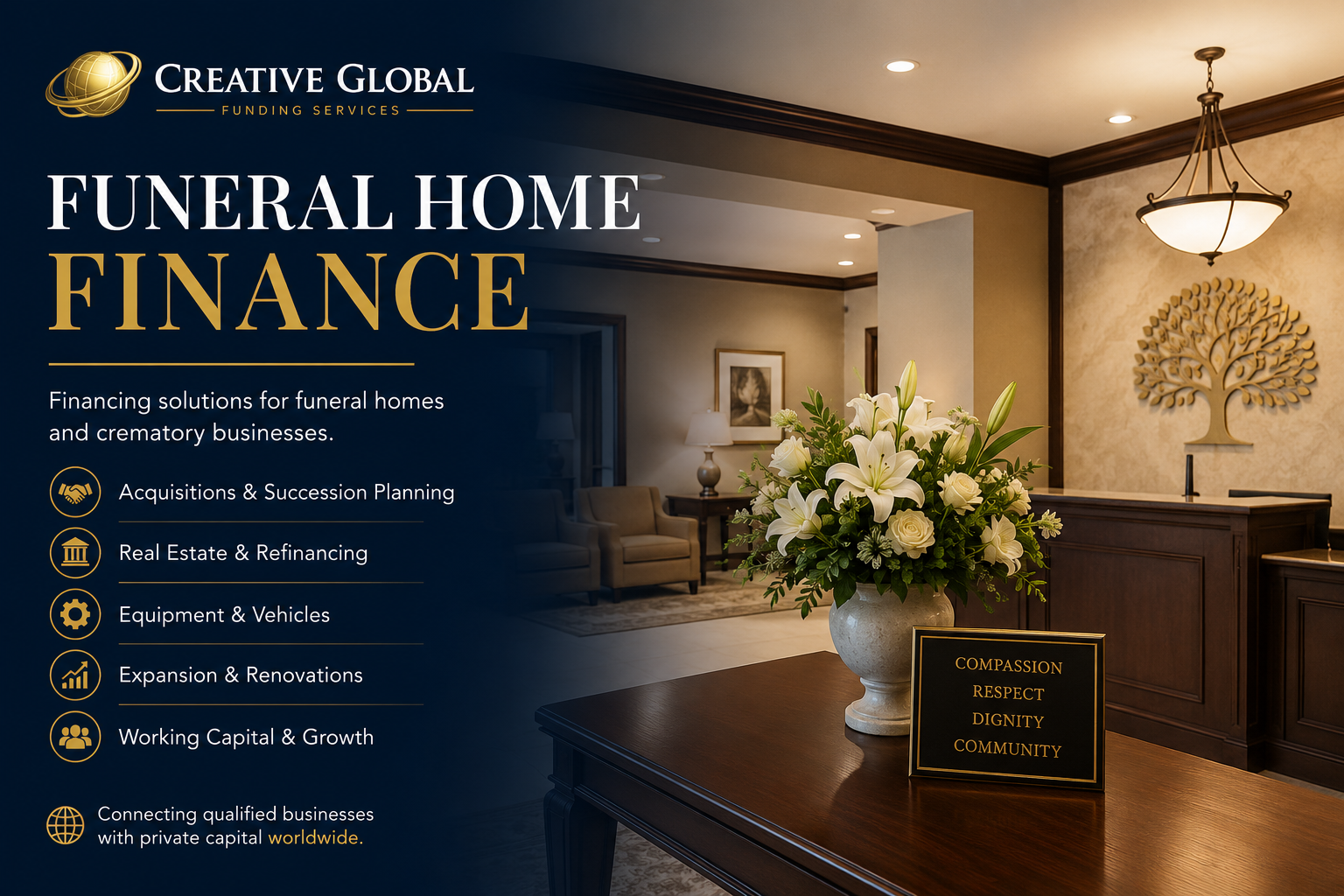 Funeral home business property representing commercial funeral home financing