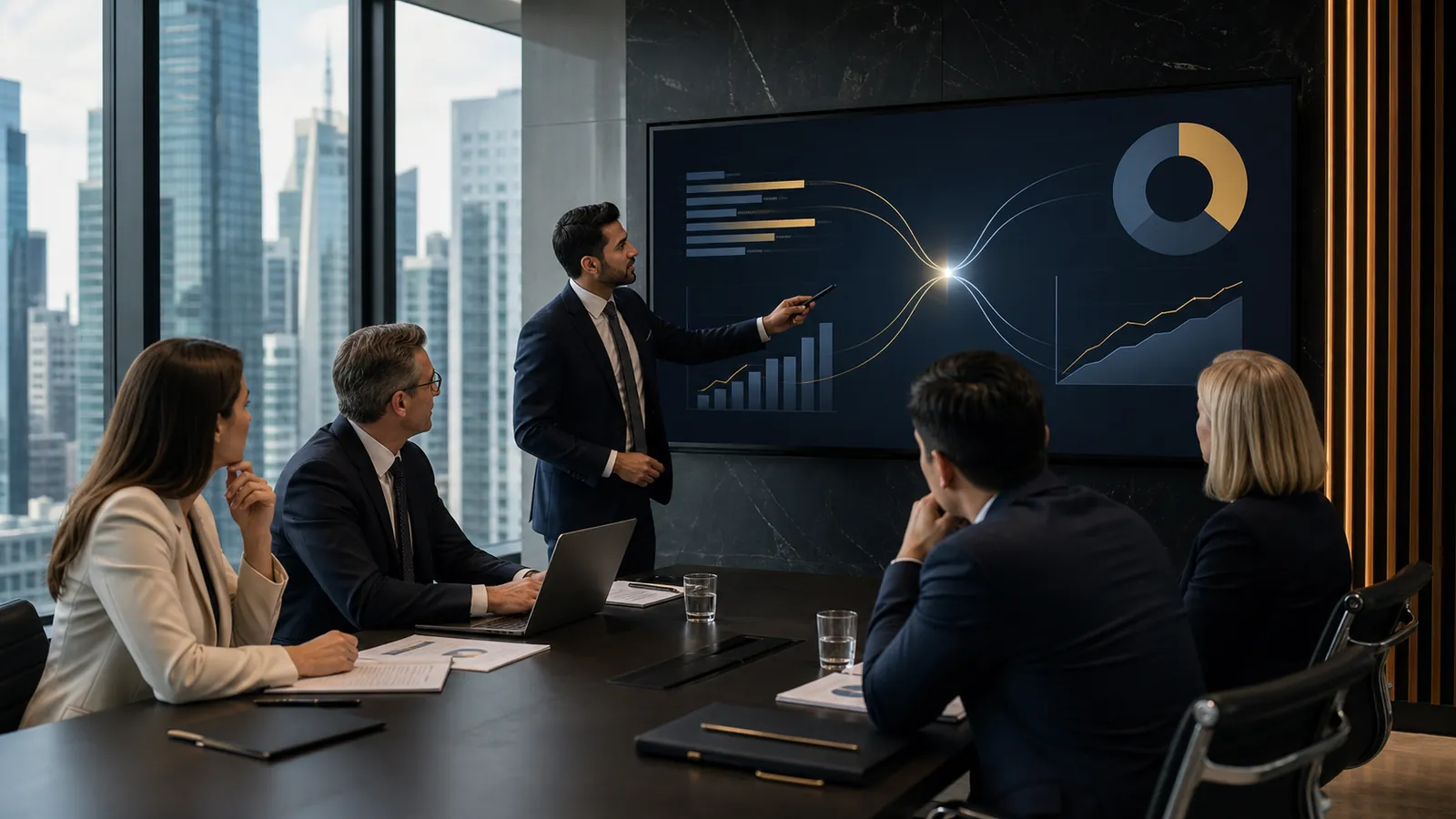 Executives comparing debt and equity financing for a business growth plan