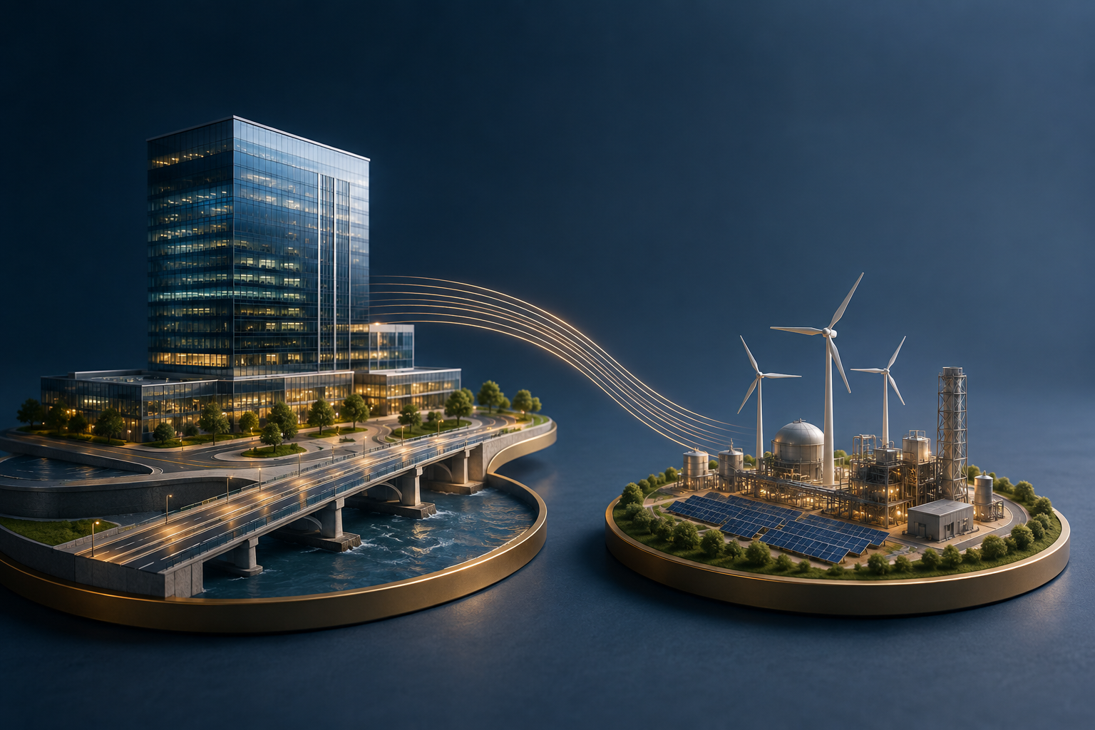 Conceptual illustration of a sponsor office and a separate energy project, representing recourse and non-recourse financing.